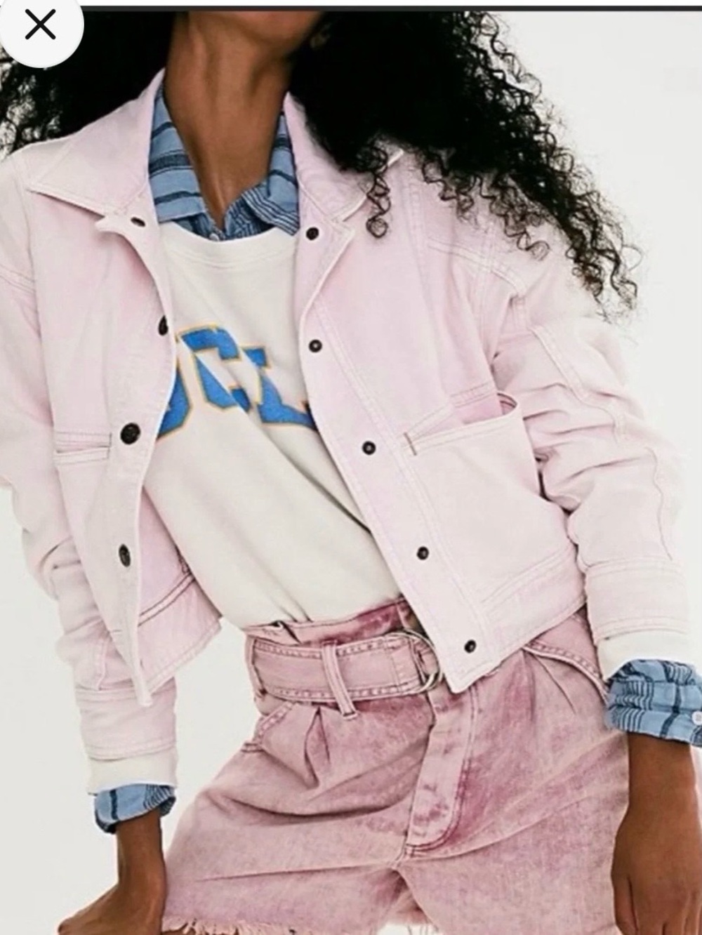 NWT Free People We the Free pale pink denim chore jacket M cotton jean jacket